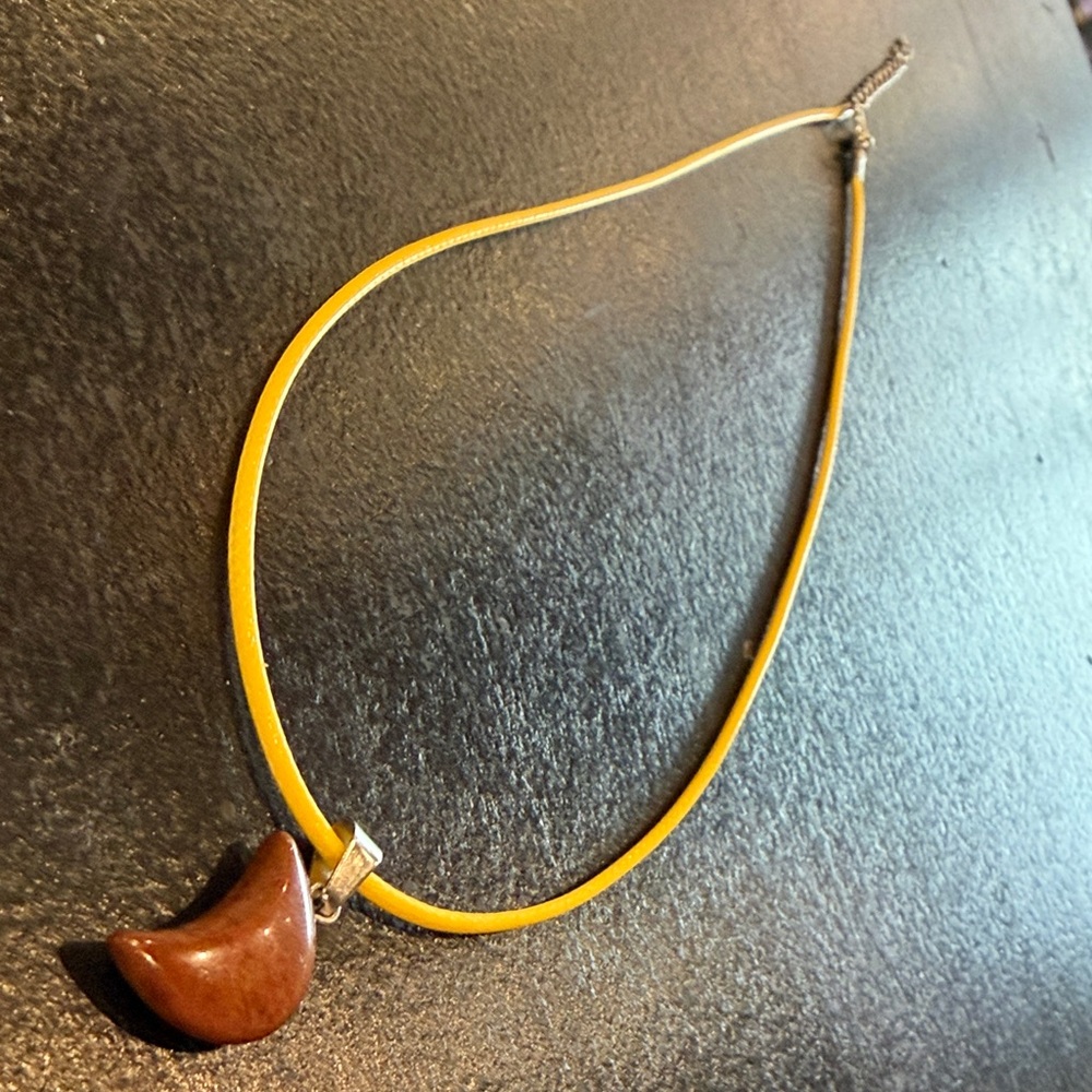 Yellow Cord Necklace with Brown Stone Pendant
